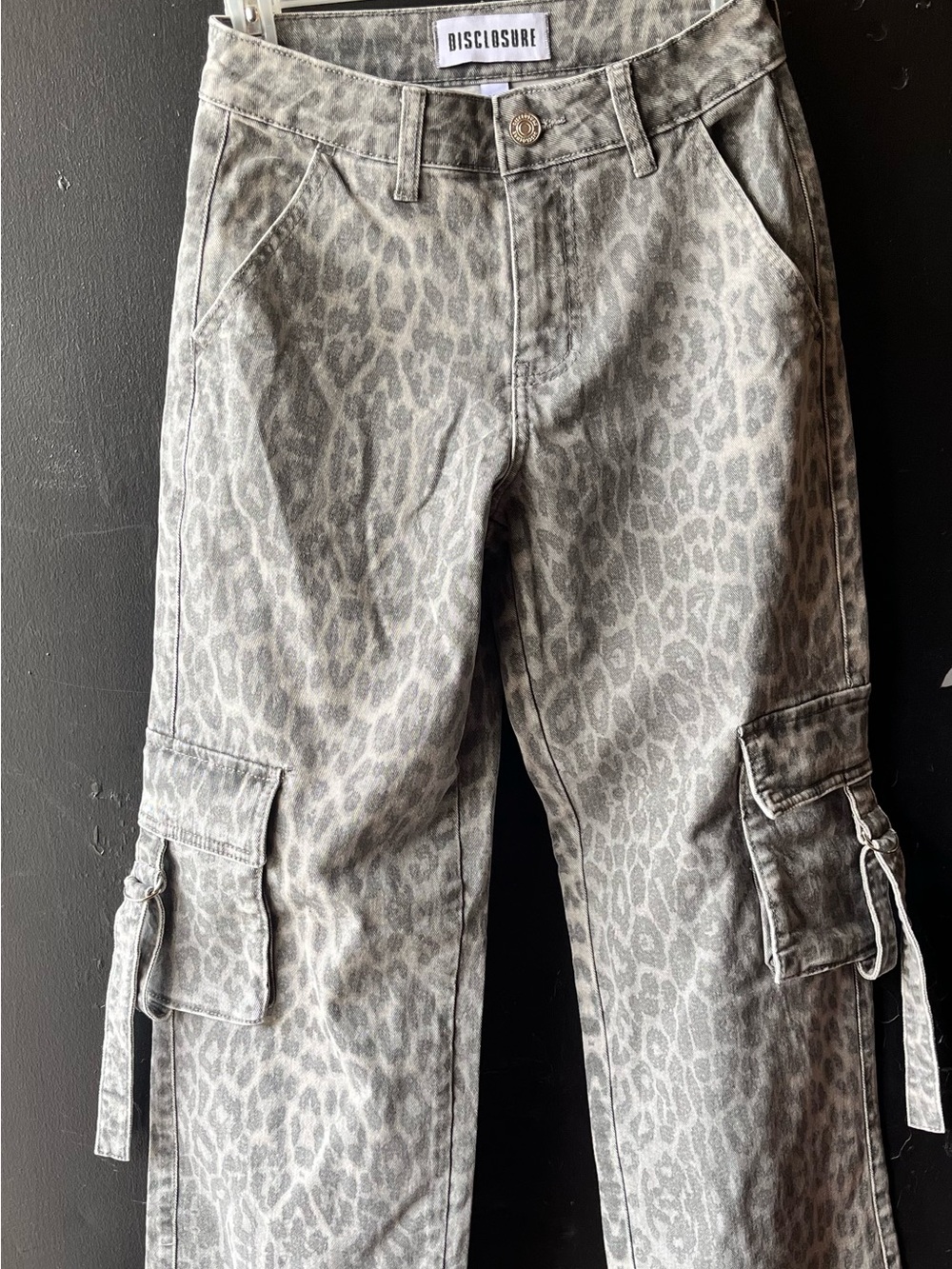 Women’s Gray Leopard Print Cargo Jeans